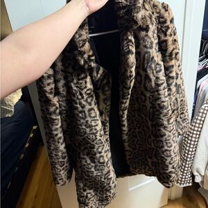 Love Tree Leopard Print Teddy Coat - Brown